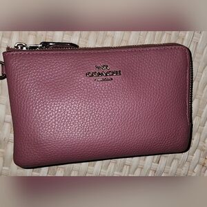 Coach Double Corner Zip Wristlet in Plum